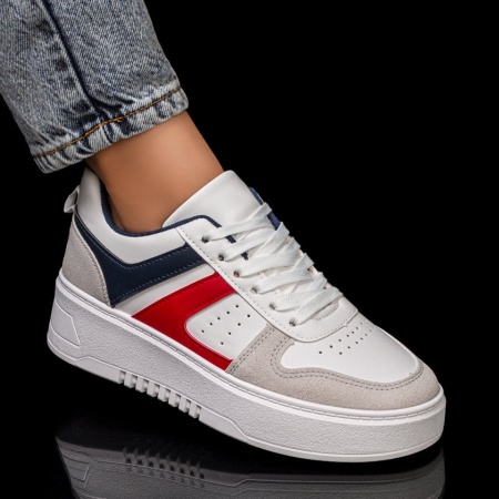 Pantofi sport dama, Tenisi dama albi cu albastru si rosu ZLZ06164, elaza.ro