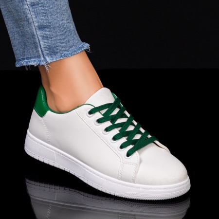 Pantofi sport dama, Tenisi dama albi cu verde si talpa groasa ZLZ03445, elaza.ro