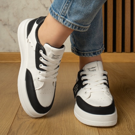 Pantofi sport dama, Tenisi dama cu siret alb cu negru ZLZ13023, elaza.ro