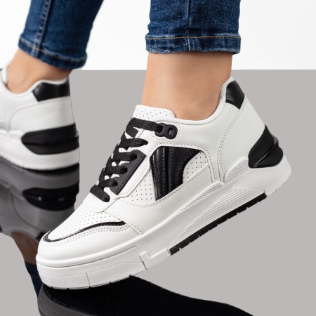 Pantofi sport dama, Tenisi dama cu siret albi cu negru ZLZ08644, elaza.ro