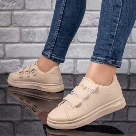 Pantofi sport dama, Tenisi dama cu talpa joasa si inchidere cu scai bej ZLZ09724, elaza.ro