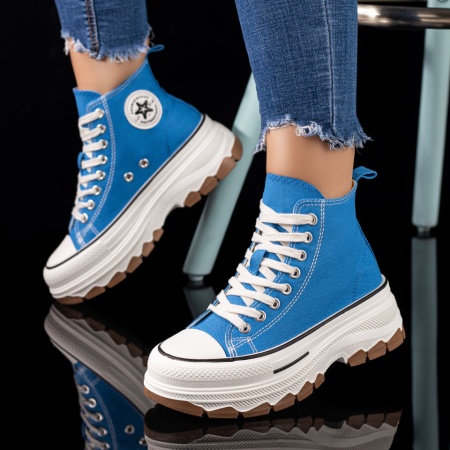 Pantofi sport dama, Tenisi inalti dama cu talpa groasa albastri ZLZ09615, elaza.ro