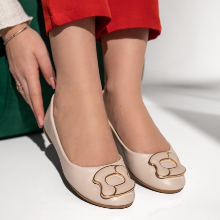 Balerini si Mocasini Dama, Balerini dama cu accesoriu decorativ bej ZLZ11198, elaza.ro