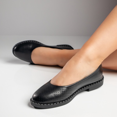 Balerini si Mocasini Dama, Balerini dama cu perforatii negri ZLZ11550, elaza.ro