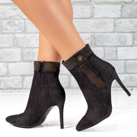 Botine dama, Botine dama negre cu toc subtire din blug ZLZ10414, elaza.ro