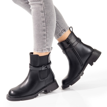 Ghete fara toc, Ghete dama negre cu fermoar si insertie de material elastic ZLZ10712, elaza.ro
