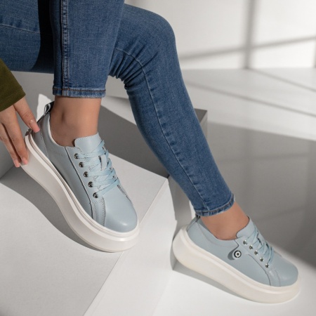 Pantofi casual dama cu talpa groasa albastri din Piele naturala ZLZ11353, 2, elaza.ro