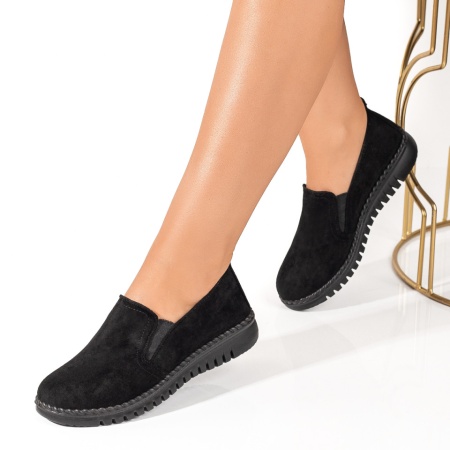 Pantofi casual dama, Pantofi casual dama negri suede cu talpa joasa si material elastic ZLZ03859, elaza.ro