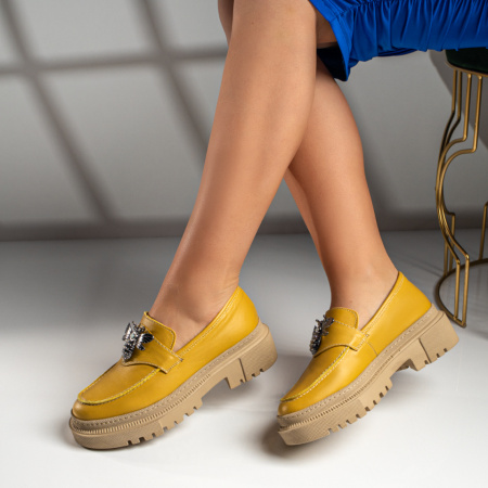 Pantofi dama casual galbeni cu talpa bej din Piele naturala cu aplicatii metalice ZLZ04117, 3, elaza.ro