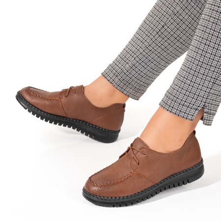 Pantofi casual dama, Pantofi dama casual maro cu siret ZLZ03858, elaza.ro