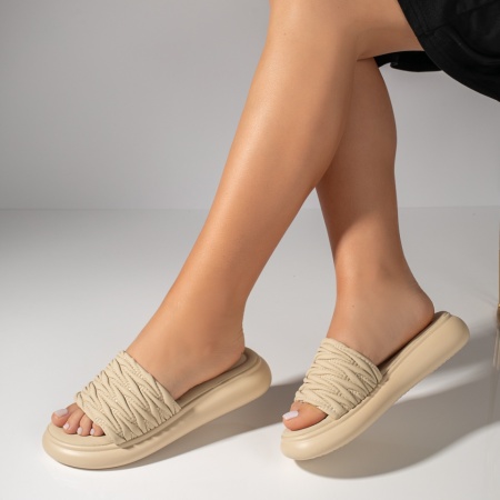Papuci casual dama, Papuci dama cu talpa groasa bej ZLZ11598, elaza.ro