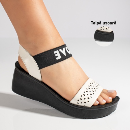 Sandale dama, Sandale cu platforma dama alb cu negru ZLZ08508, elaza.ro