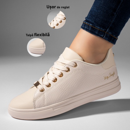 Pantofi sport dama, Tenisi dama bej cu siret si talpa joasa ZLZ10949, elaza.ro
