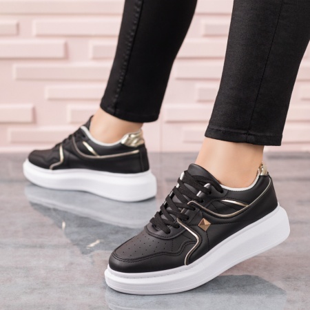 Pantofi sport dama, Tenisi dama cu talpa groasa negri ZLZ09599, elaza.ro
