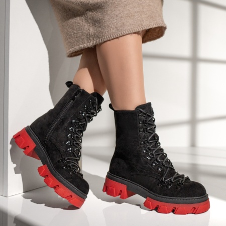 Bocanci dama cu siret si talpa rosie negru suede ZLZ12634, 2, elaza.ro
