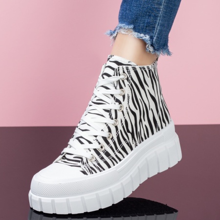Ghete sport dama, Ghete sport dama cu talpa groasa albe cu print ZLZ07931, elaza.ro