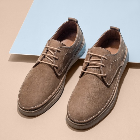 Pantofi casual barbati, Pantofi casual barbati cu siret khaki suede din Piele naturala ZLZ13306, elaza.ro