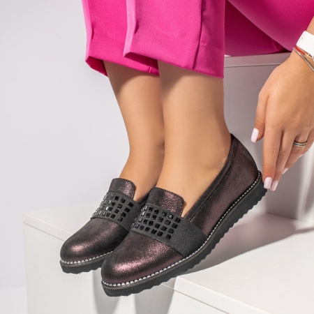 Pantofi dama, Pantofi casual dama cu strasuri aplicate visinii din Piele naturala ZLZ04264, elaza.ro