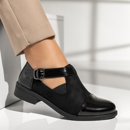 Pantofi casual dama, Pantofi casual dama cu varf lucios negru suede ZLZ09986, elaza.ro