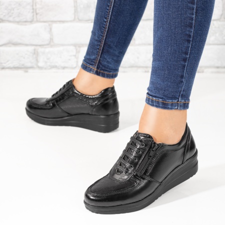 Pantofi dama casual, Pantofi casual dama negri luciosi cu platforma din Piele naturala ZLZ06257, elaza.ro
