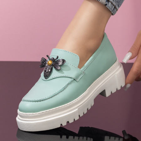 Pantofi casual dama verzi din Piele naturala cu aplicatii metalice ZLZ04117, 2, elaza.ro