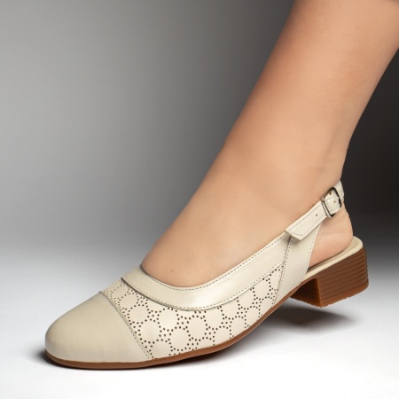 Pantofi cu toc gros, Pantofi dama cu toc si bareta bej din Piele naturala ZLZ13427, elaza.ro