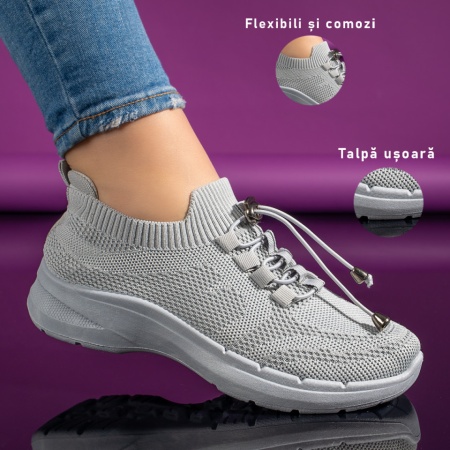 REDUCERI INCALTAMINTE, Pantofi sport dama cu siret elastic gri ZLZ11170, elaza.ro