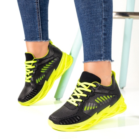 Pantofi sport dama, Pantofi sport dama cu siret negri cu verde ZLZ10172, elaza.ro
