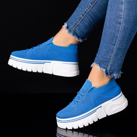 Pantofi sport dama, Pantofi sport dama cu talpa groasa din material textil albastri ZLZ09419, elaza.ro