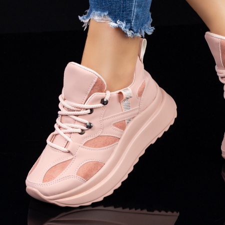 Pantofi sport dama roz cu siret si talpa groasa ZLZ07898, 2, elaza.ro