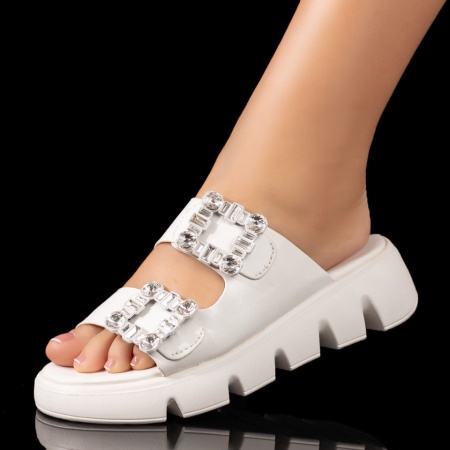 Papuci casual dama, Papuci dama cu talpa groasa si catarame albi ZLZ09175, elaza.ro