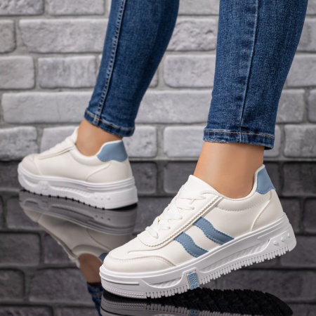 Pantofi sport dama, Tenisi dama albi cu albastru ZLZ09712, elaza.ro