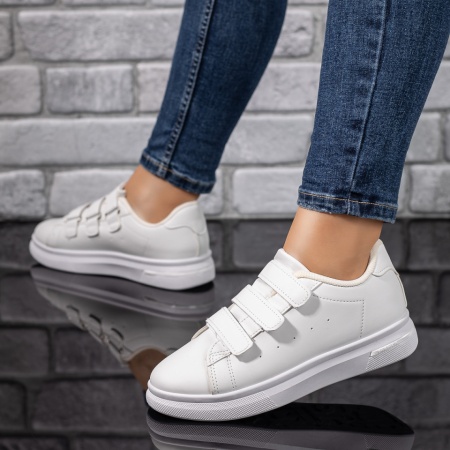 Pantofi sport dama, Tenisi dama albi si inchidere cu scai ZLZ09719, elaza.ro