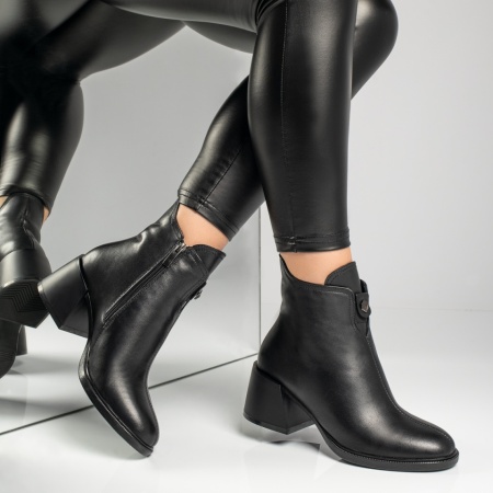 Botine dama cu toc gros negre din Piele naturala ZLZ12324, 2, elaza.ro