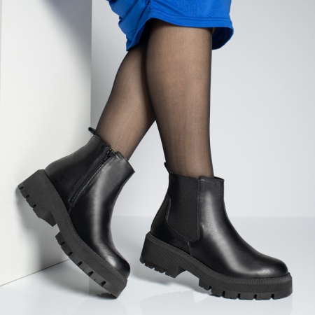 Ghete dama cu insertie de material elastic negre din Piele naturala ZLZ10885, 2, elaza.ro