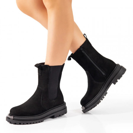 Ghete dama negre suede cu fermoar si elastic din Piele naturala ZLZ10797, 3, elaza.ro