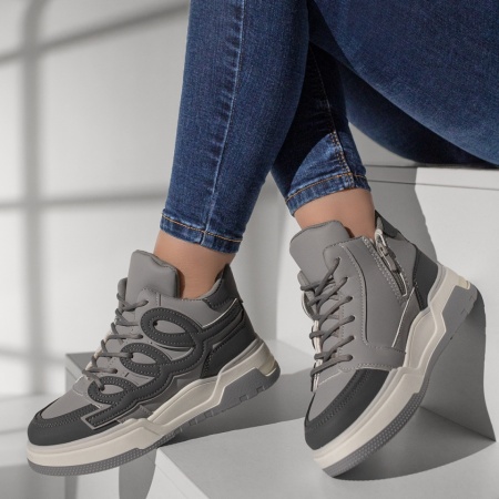 Ghete sport dama, Ghete sport dama cu fermoar gri ZLZ10857, elaza.ro