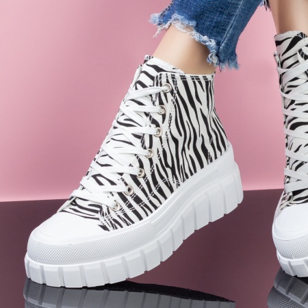 Ghete sport dama cu talpa groasa albe cu print ZLZ07931, 2, elaza.ro