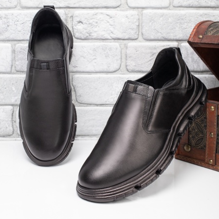 Pantofi casual barbati cu talpa joasa negri din Piele naturala ZLZ12044, 2, elaza.ro