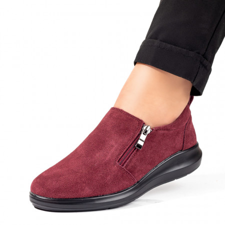 Pantofi casual dama, Pantofi casual dama cu fermoar visinii suede din Piele naturala ZLZ09894, elaza.ro