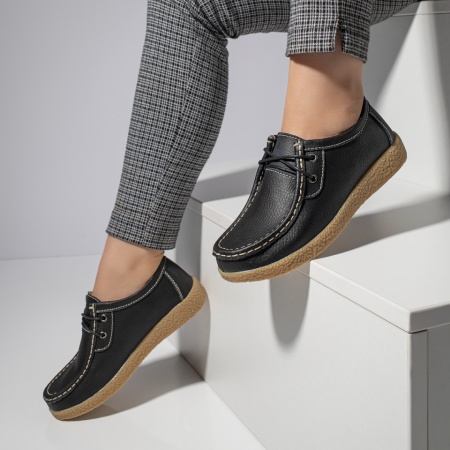 Pantofi casual dama cu talpa joasa negri din Piele naturala ZLZ03850, 2, elaza.ro