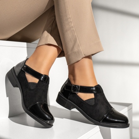 Pantofi casual dama cu varf lucios negru suede ZLZ09986, 2, elaza.ro