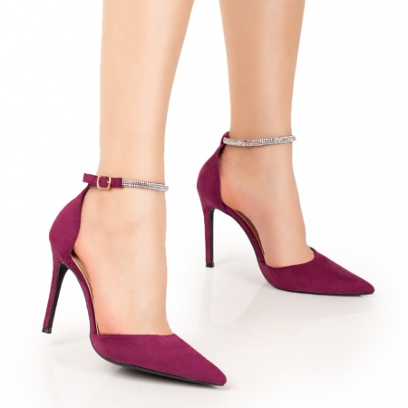 Pantofi cu toc si bareta cu insertie de pietre mov suede ZLZ07826, 2, elaza.ro