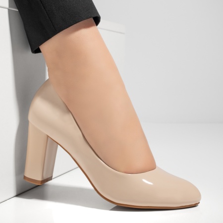 Pantofi dama cu toc bej luciosi ZLZ02836, 2, elaza.ro