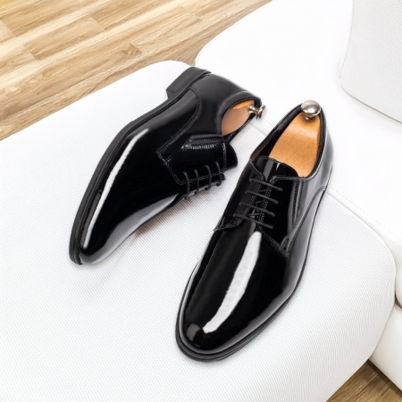 Pantofi eleganti barbati cu siret negri cu aspect lucios din Piele naturala ZLZ11569, 4, elaza.ro