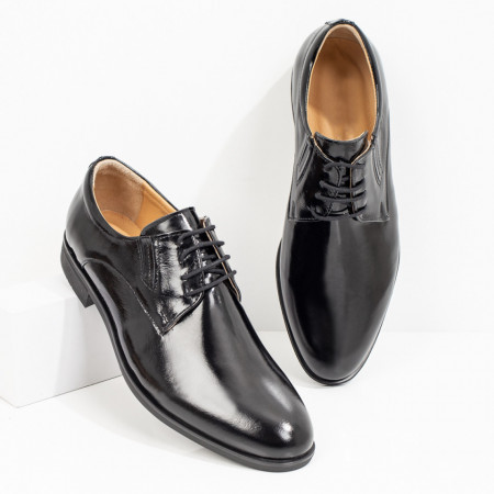 Pantofi eleganti barbati negri cu aspect lucios din Piele naturala ZLZ08193