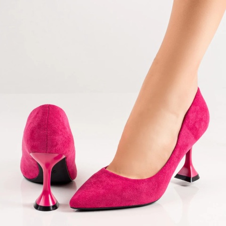 Pantofi cu toc, Pantofi roz suede dama cu toc conic ZLZ06496, elaza.ro