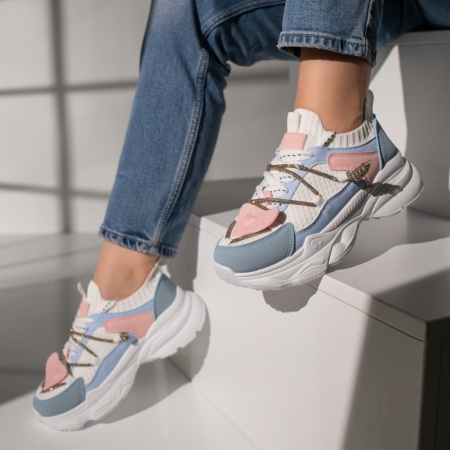 Pantofi sport dama albi cu albastru si roz ZLZ11870, 2, elaza.ro