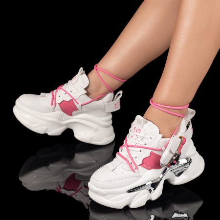 Pantofi sport dama, Pantofi sport dama cu accesoriu detasabil albi cu roz inchis ZLZ09902, elaza.ro