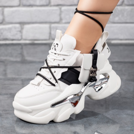 REDUCERI INCALTAMINTE, Pantofi sport dama cu talpa groasa si accesoriu detasabil albi ZLZ09778, elaza.ro